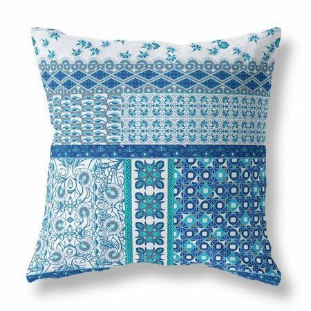 HOMEROOTS 16 in. Patch Indoor & Outdoor Zippered Throw Pillow Blue & White & Gray 410960